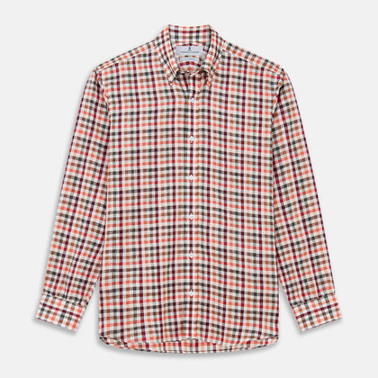 Red and Green Check Linen Blend Weekend Fit Hayne Shirt
