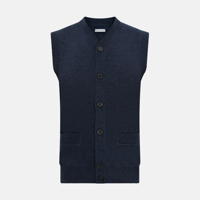 Navy Melange Cashmere Sleeveless Cardigan