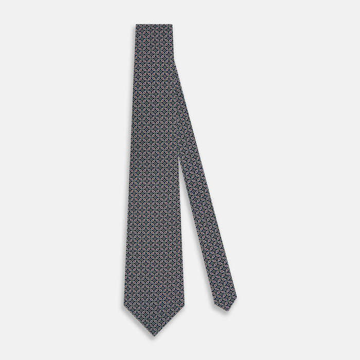 Navy Mélange Paisley and Square Print Silk Tie Image 1