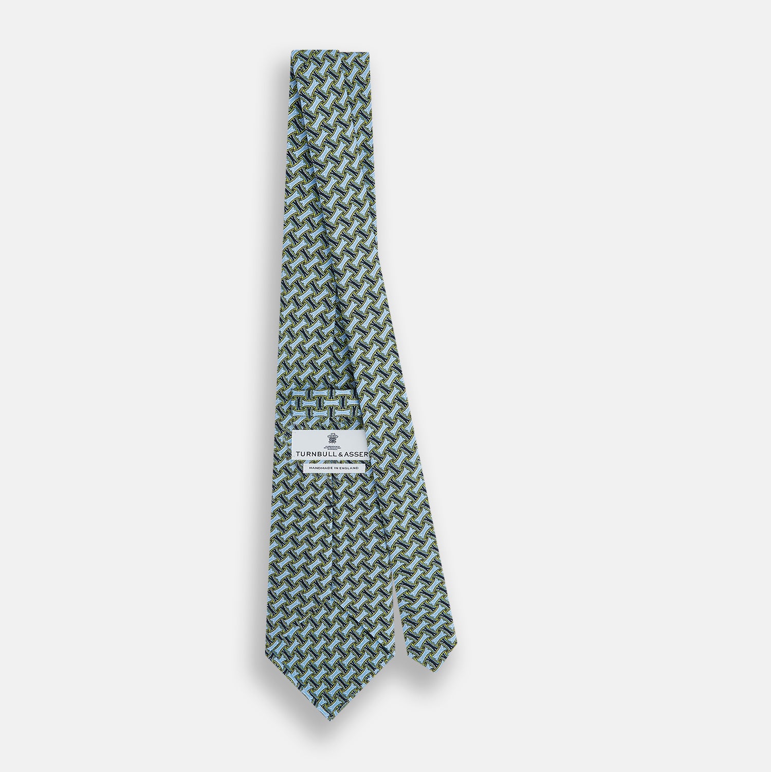 View 4 of product Light Blue and Chartreuse Lemon Weave Patterned Silk Tie