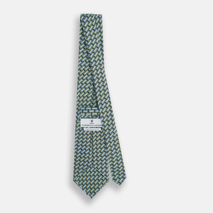 Light Blue and Chartreuse Lemon Weave Patterned Silk Tie Image 3