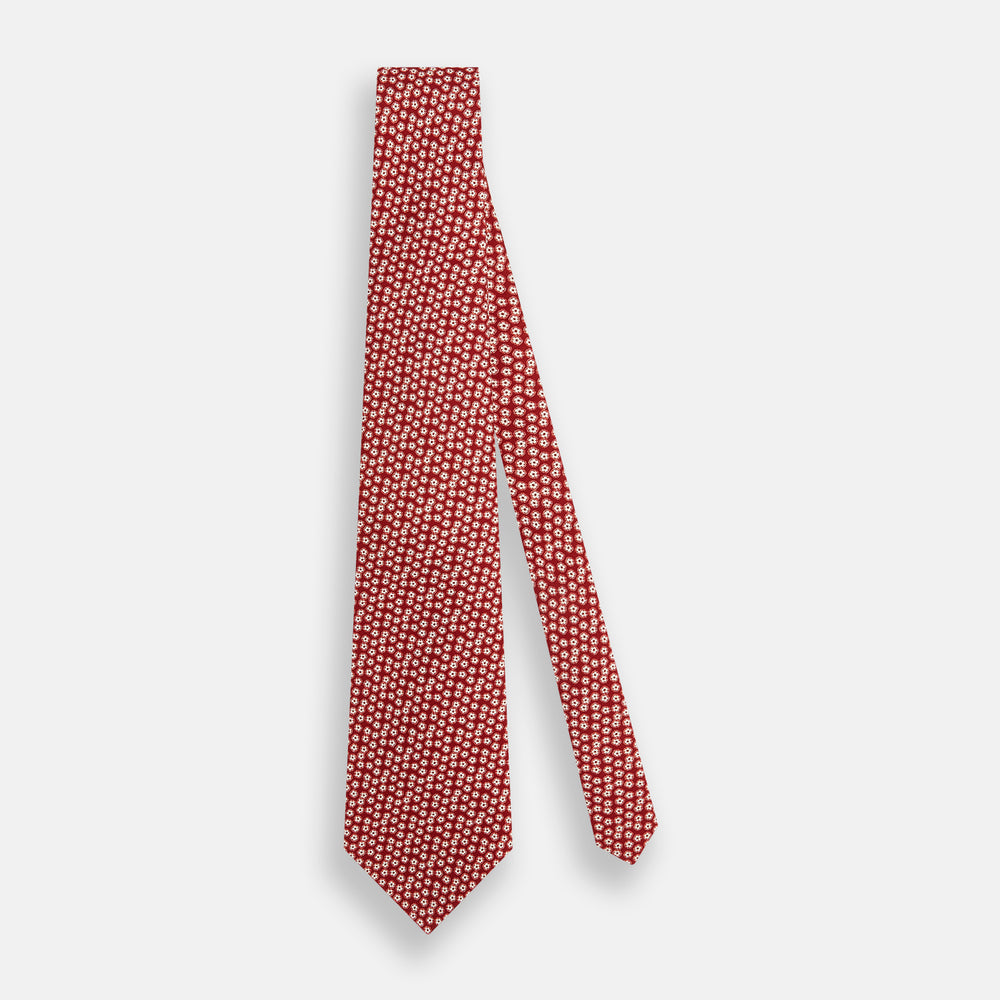 Red Flower-Patterned Printed Silk Tie