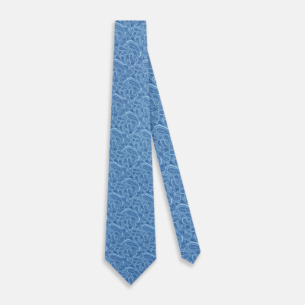 Blue Paisley Printed Silk Tie