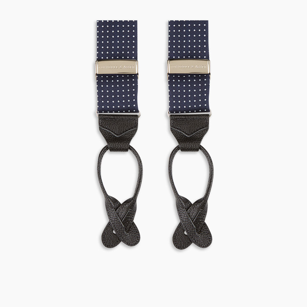 Navy & White Small Spot Adjustable Silk Braces