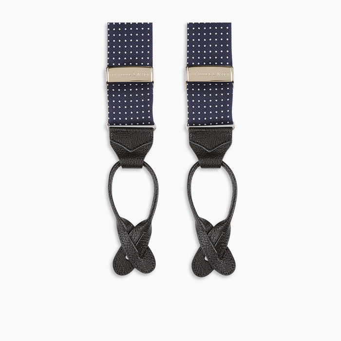 Navy & White Small Spot Adjustable Silk Braces Image 2
