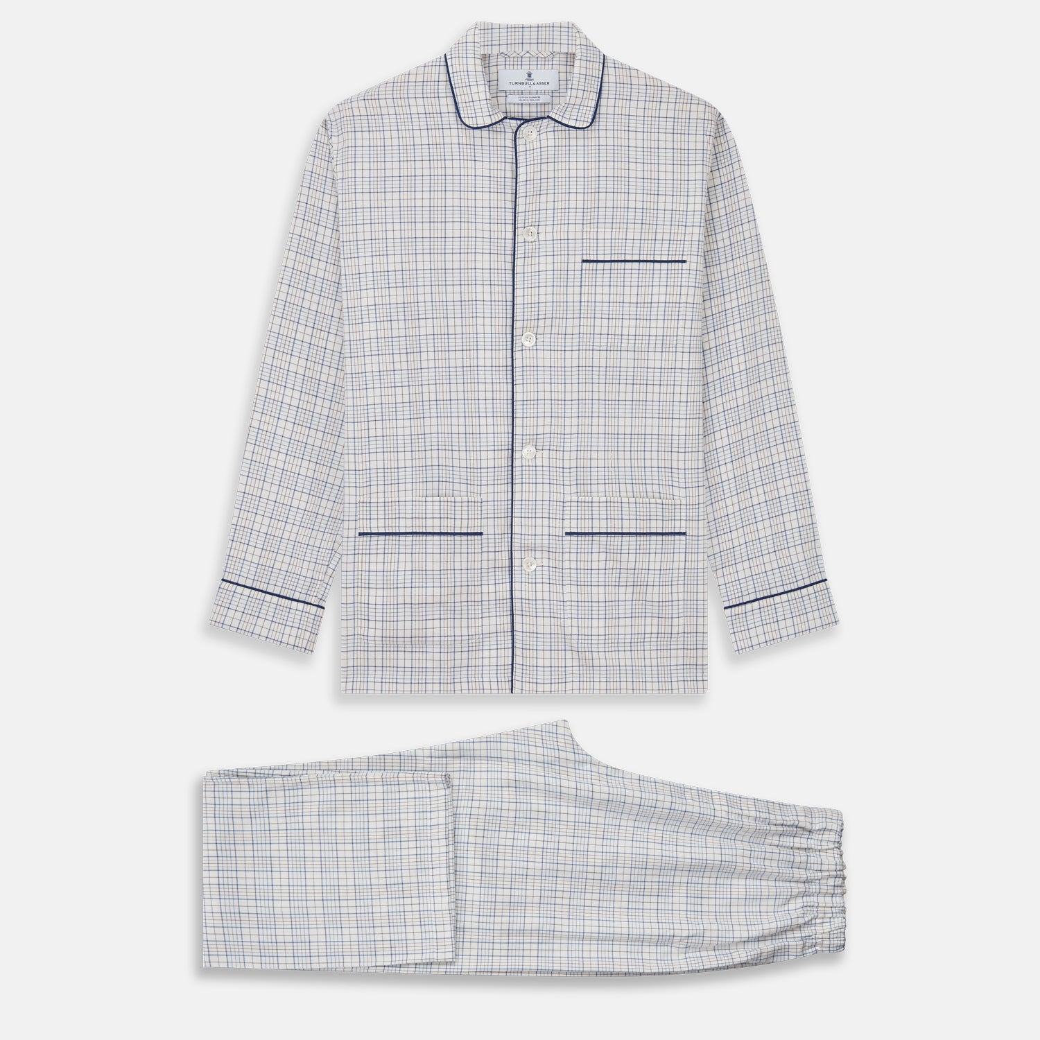 View 1 of product Blue Multi Check Cotton-Cashmere Modern Pyjama Set