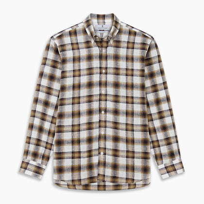 Brown Multi Check Linen Weekend Fit Hayne Shirt Image 5