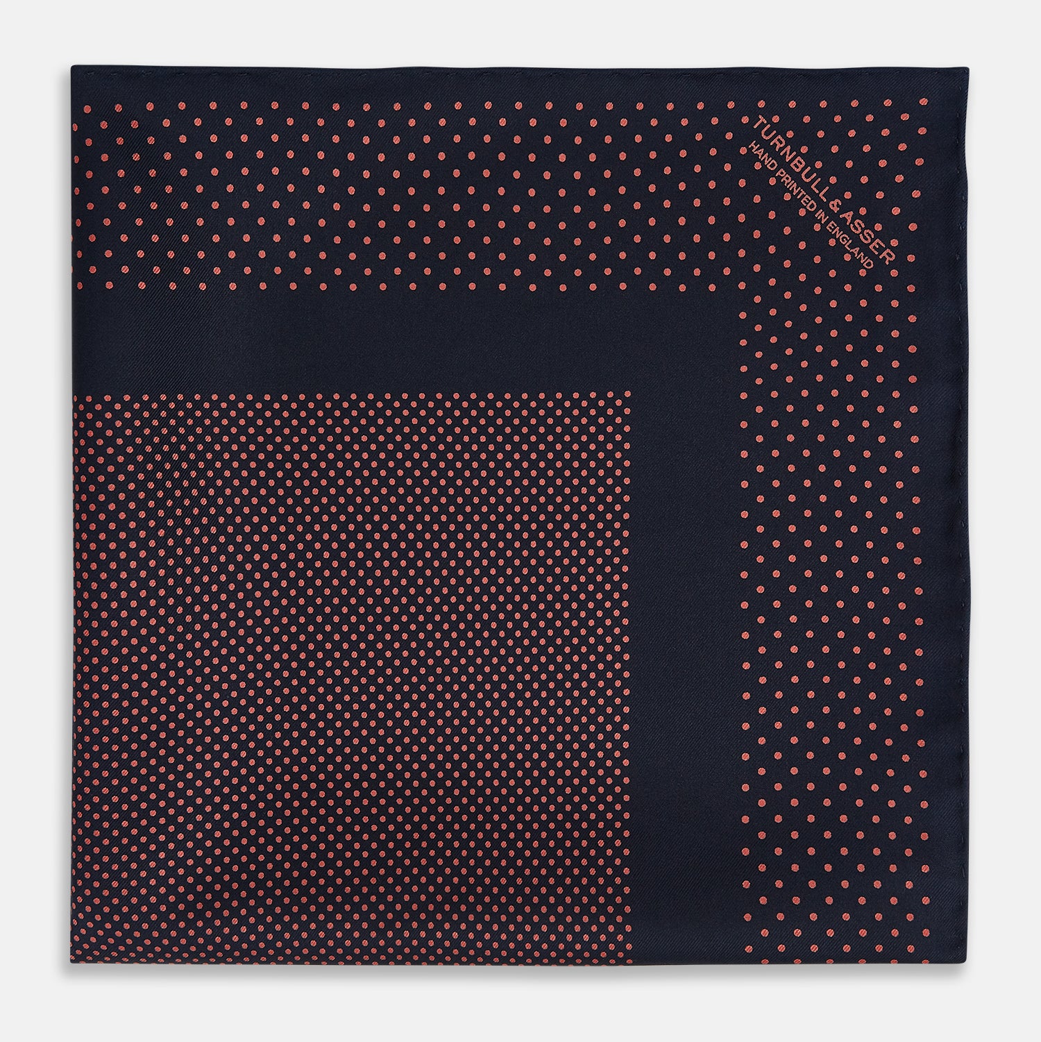 Navy and Orange Dot Silk Pocket Square