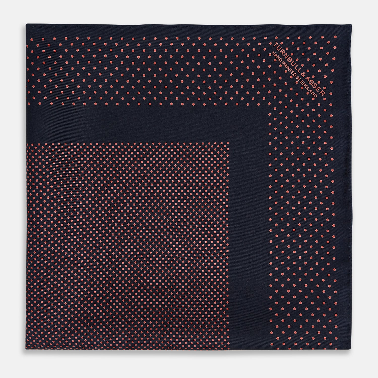 View 3 of product Navy and Orange Dot Silk Pocket Square