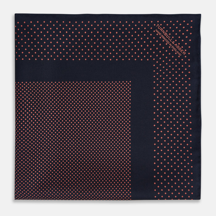 Navy and Orange Dot Silk Pocket Square Image 2