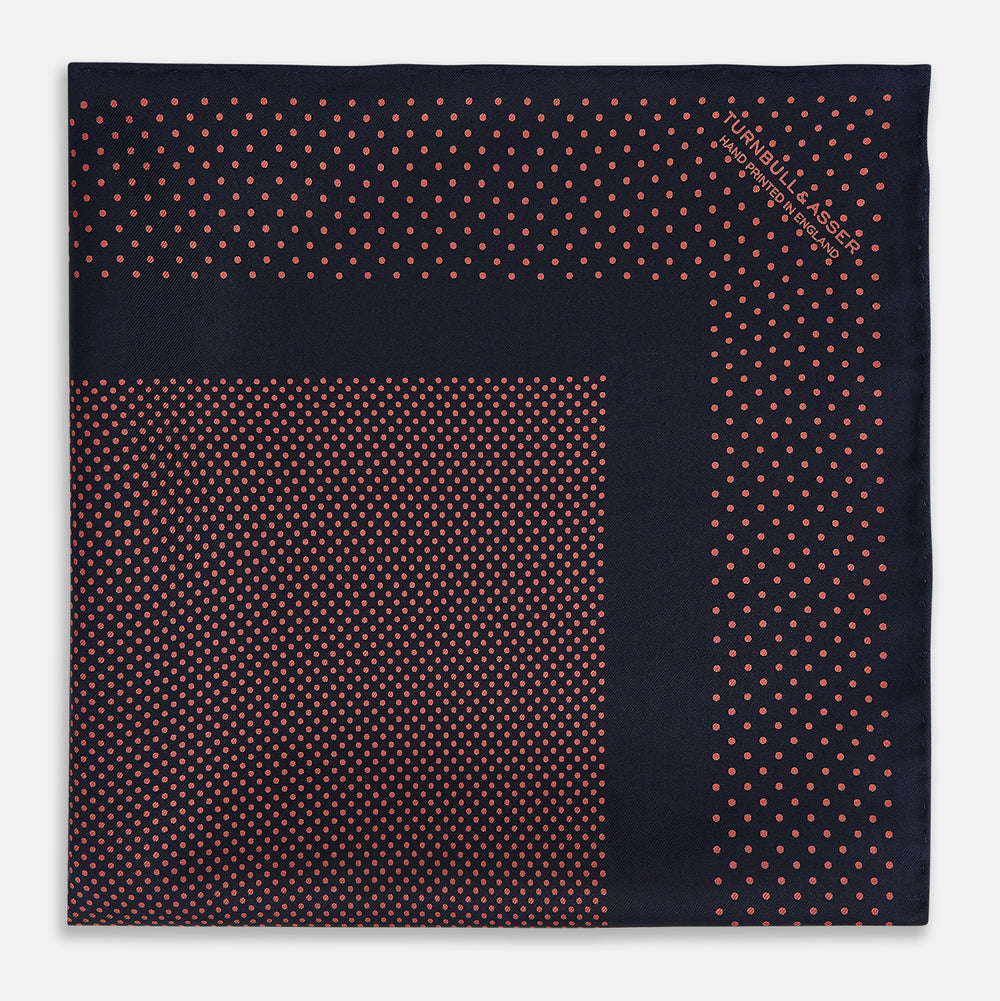 Navy and Orange Dot Silk Pocket Square