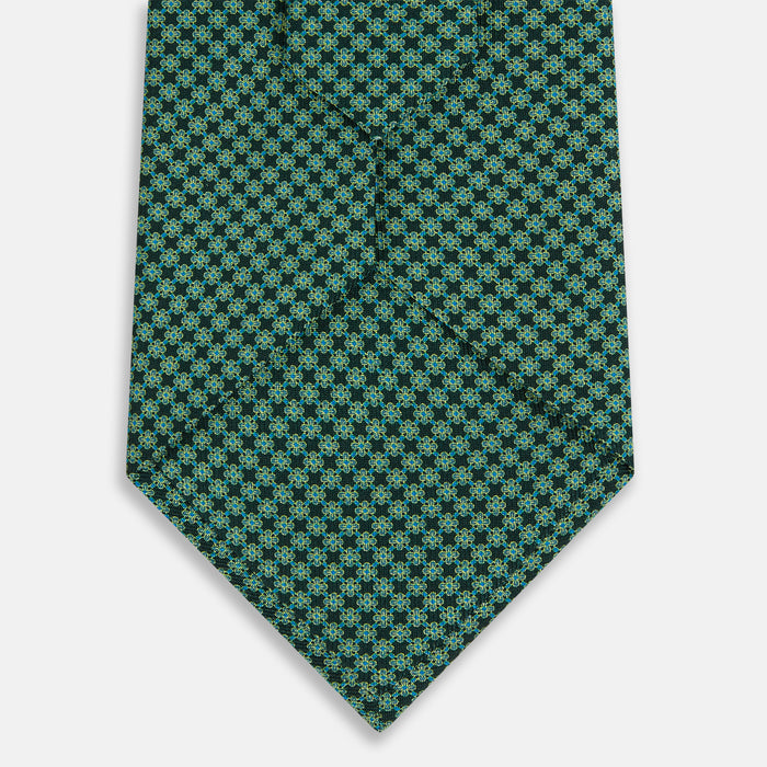 Forest Green Geometric Floral Printed Silk Tie Image 2