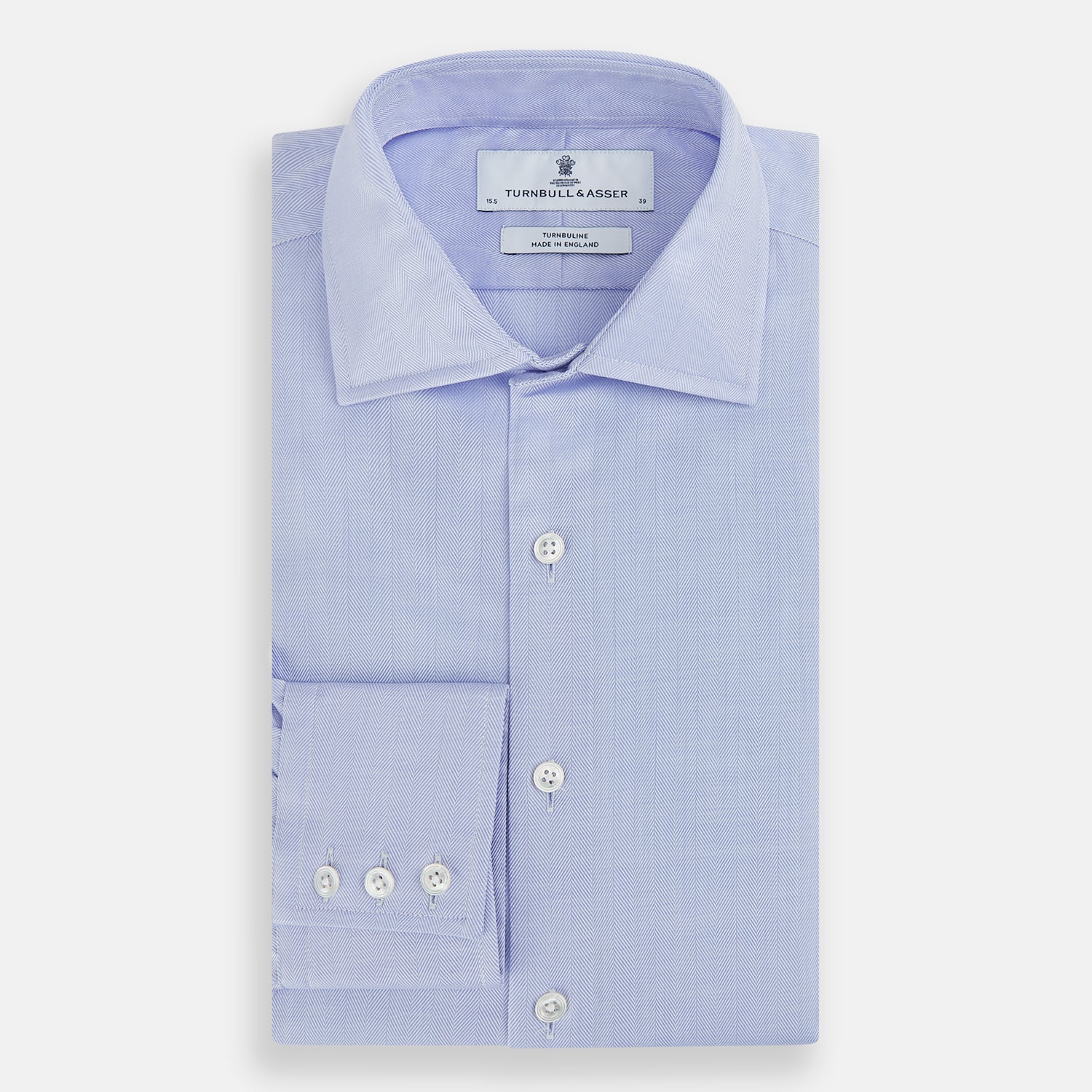 View 5 of product BLUE HERRINGBONE TAILORED FIT SHIRT WITH KENT COLLAR