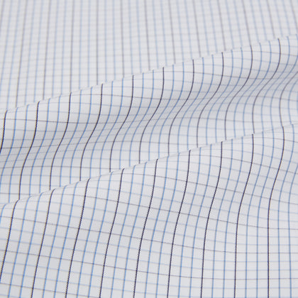 Pale Blue and Grey Grid Check Mayfair Shirt Image 5