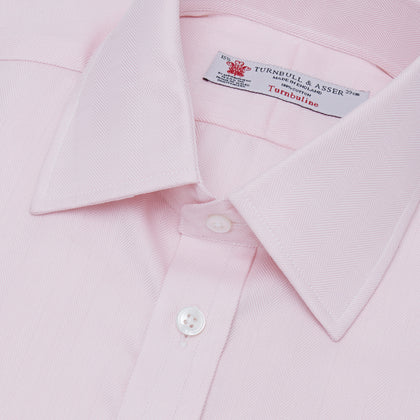 Pink Herringbone Superfine Cotton Shirt with T&A Collar and 3-Button Cuffs Image 4