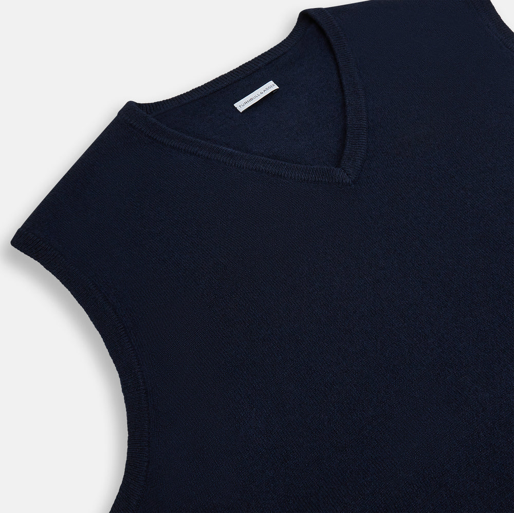 Navy Cashmere V-neck Vest