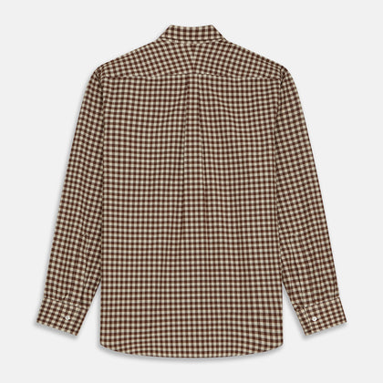 Brown Check Weekend Fit Shirt with Derby Collar and 1-Button Cuffs Image 5