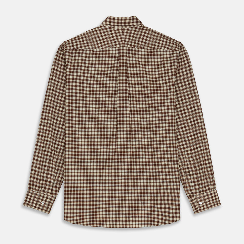 Brown Check Weekend Fit Shirt with Derby Collar and 1-Button Cuffs