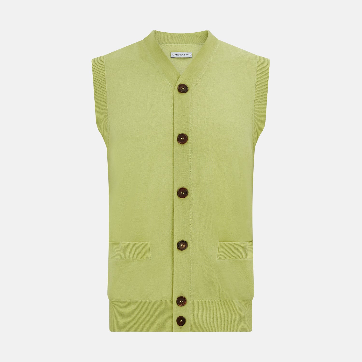 View 1 of product Melon Green Fine Merino V-Neck Sleeveless Cardigan