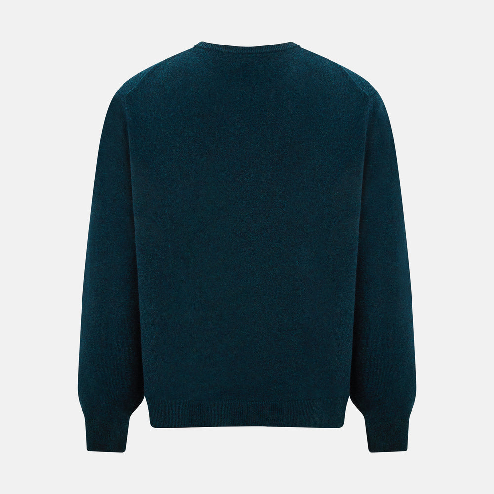 Dark Green Melange Cashmere Round Neck Jumper