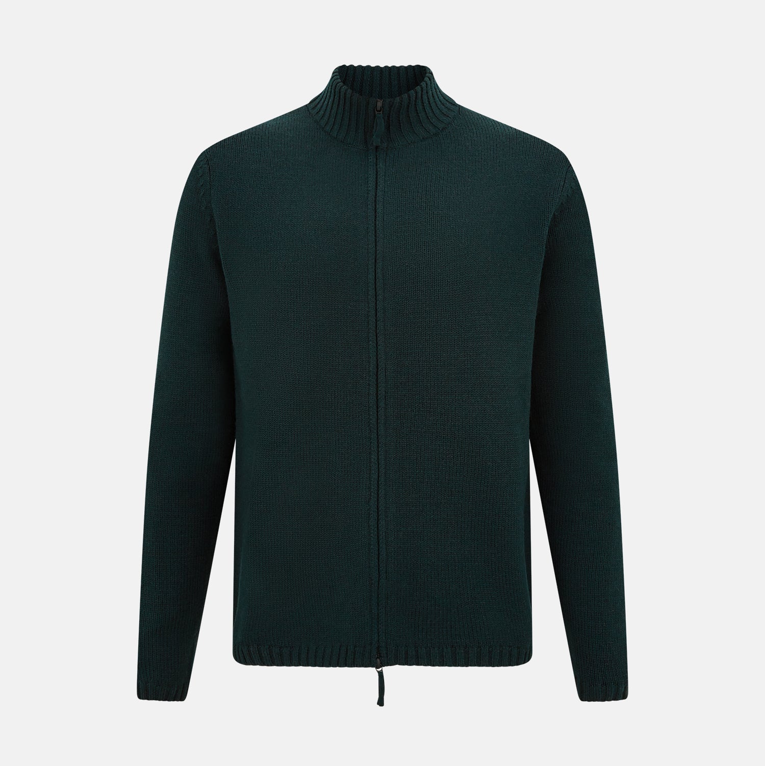 View 1 of product Forest Green Merino High Neck Zipped Cardigan