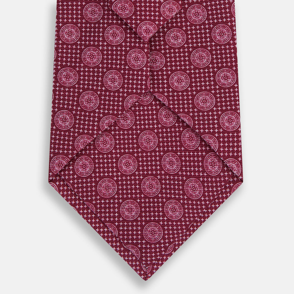 Burgundy Medallion Printed Silk Tie