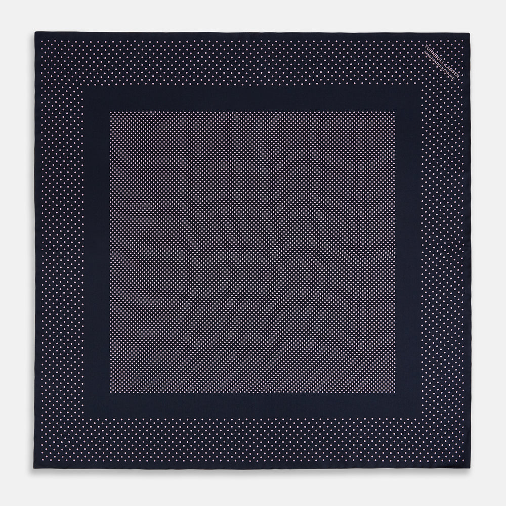 Navy and Lilac Dot Silk Pocket Square