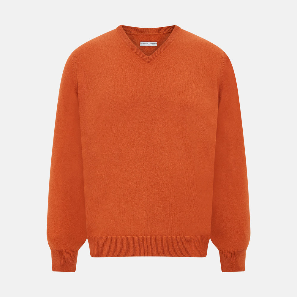 Rust Cashmere V-neck Jumper