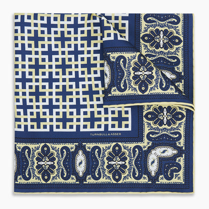 Azzurro Square-Patterned and Paisley Patterned Silk Pocket Square Image 9