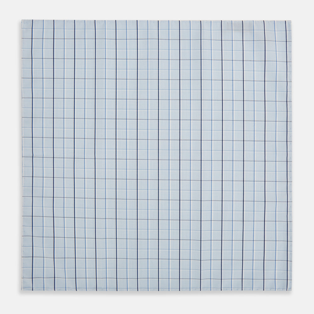 Navy and Blue Combination Check Hand-Rolled Handkerchief