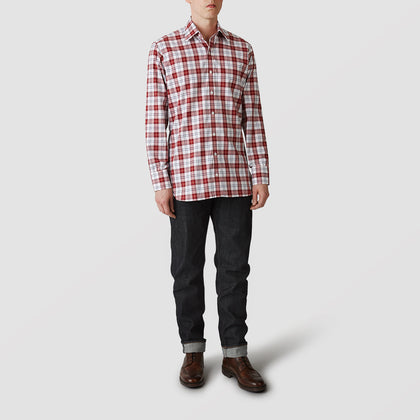 Red Check Shirt with T&A Collar and 3-Button Cuffs Image 1
