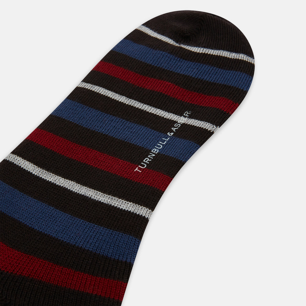 Dark Chocolate Striped Merino Wool Long Socks
