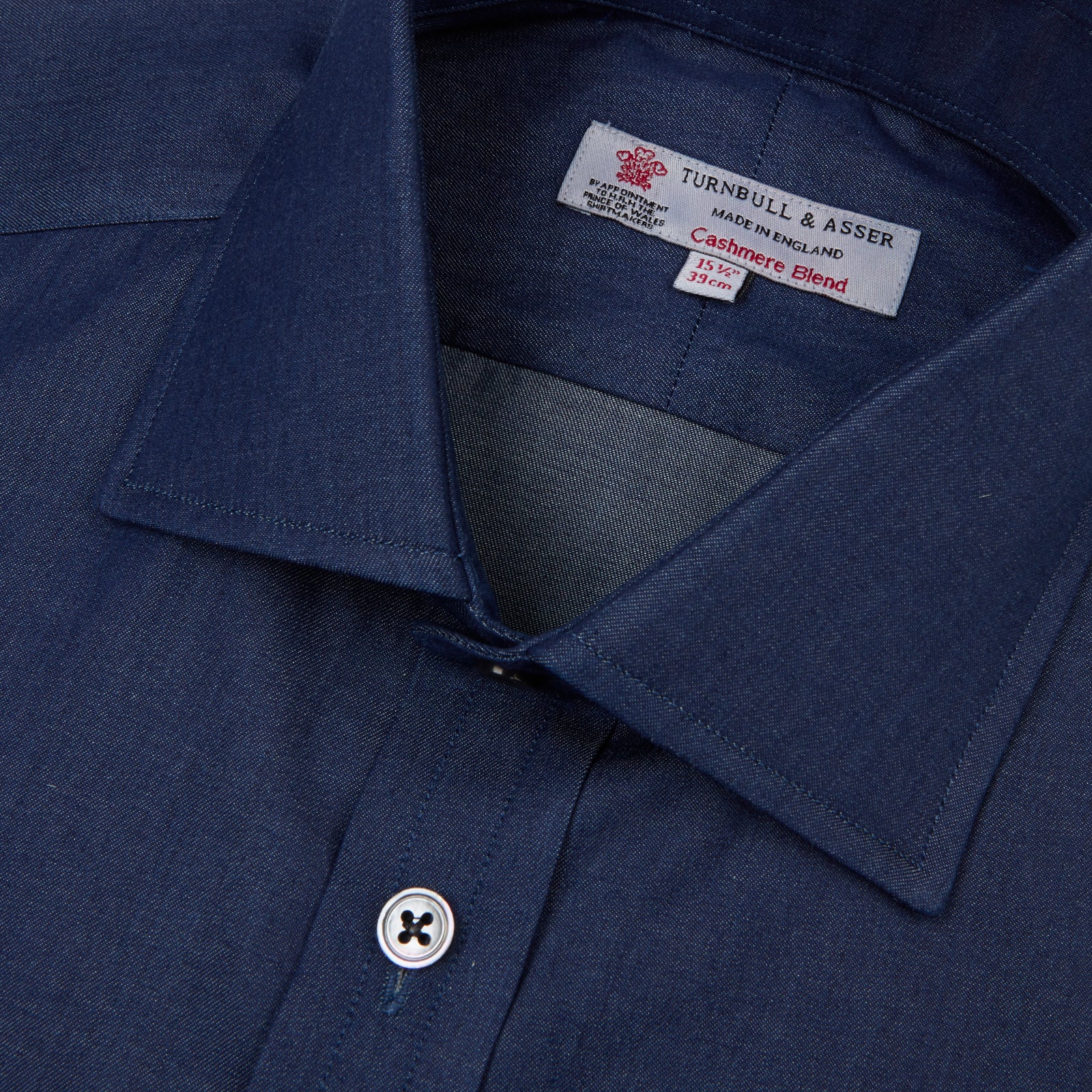 View 4 of product Dark Blue Denim-Cashmere Shirt with Regent Collar and 3-Button Cuffs