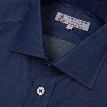 Dark Blue Denim-Cashmere Shirt with Regent Collar and 3-Button Cuffs Image 3