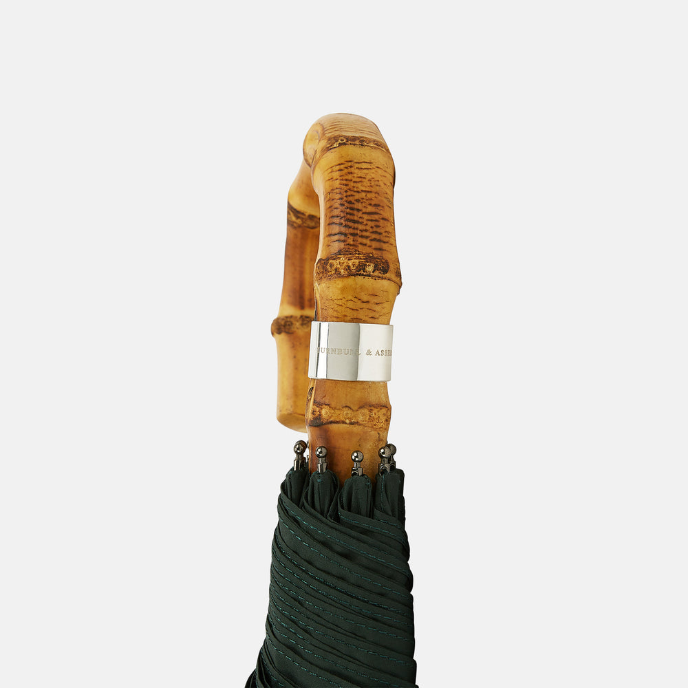 Forest Green Telescopic Umbrella with Whangee Crook Handle
