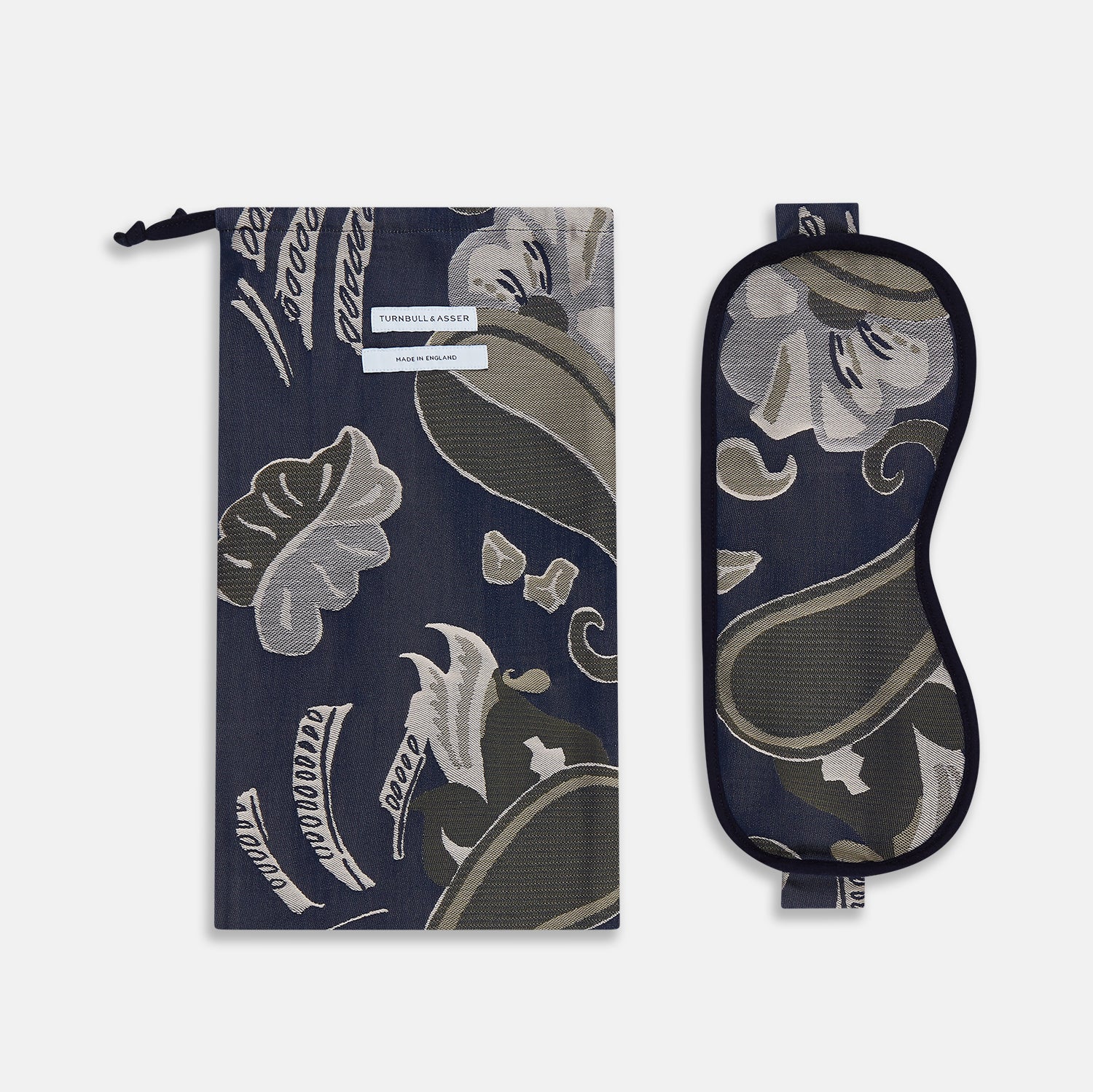 View 2 of product Navy Bloomsbury Jacquard Cashmere Lined Sleep Mask and Bag