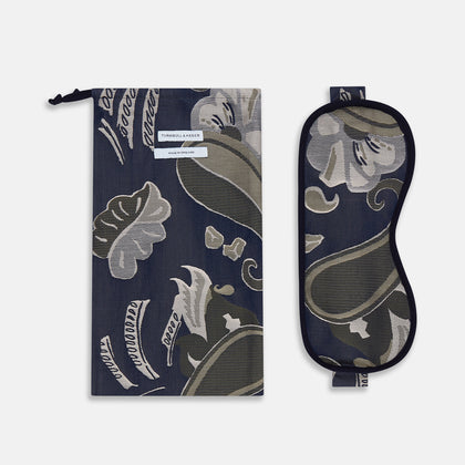 Navy Bloomsbury Jacquard Cashmere Lined Sleep Mask and Bag Image 1