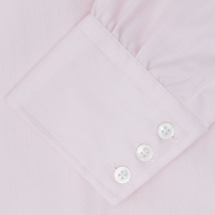 Pink Herringbone Superfine Cotton Shirt with T&A Collar and 3-Button Cuffs Image 5