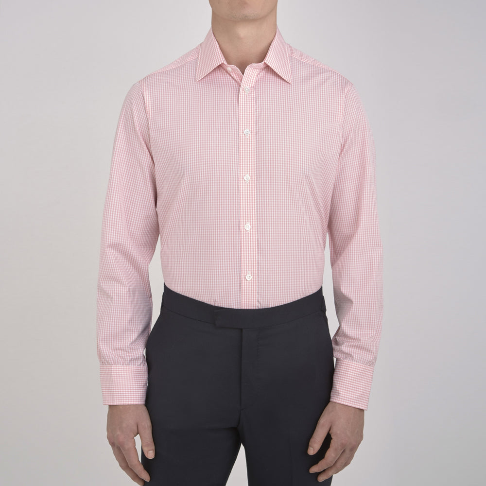 Light Pink Gingham Check Shirt with T&amp;A Collar and 3-Button Cuffs