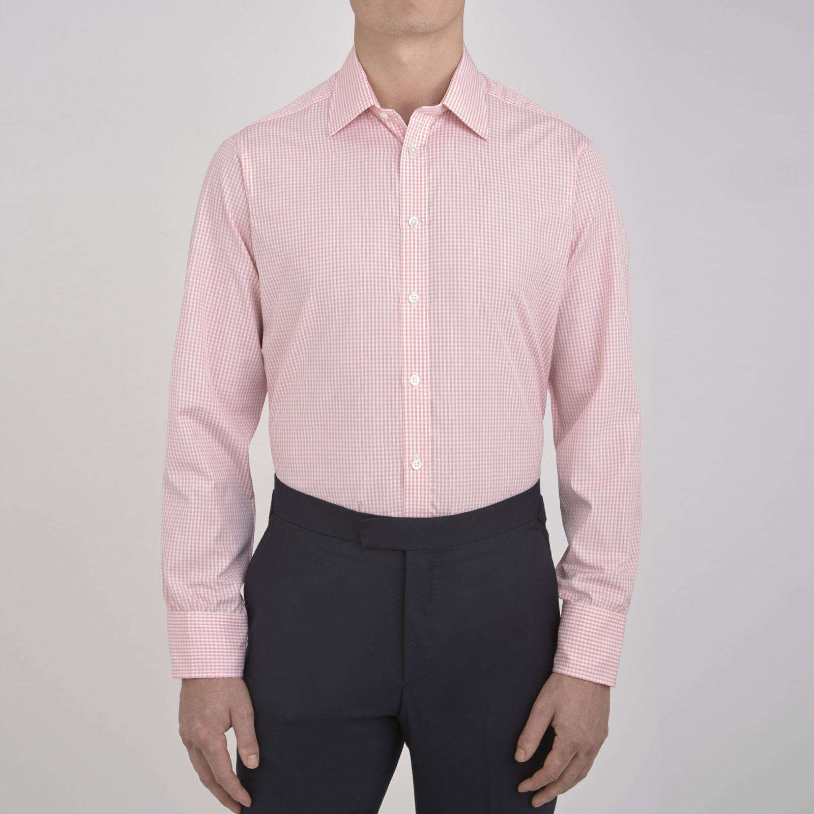 View 2 of product Light Pink Gingham Check Shirt with T&amp;A Collar and 3-Button Cuffs