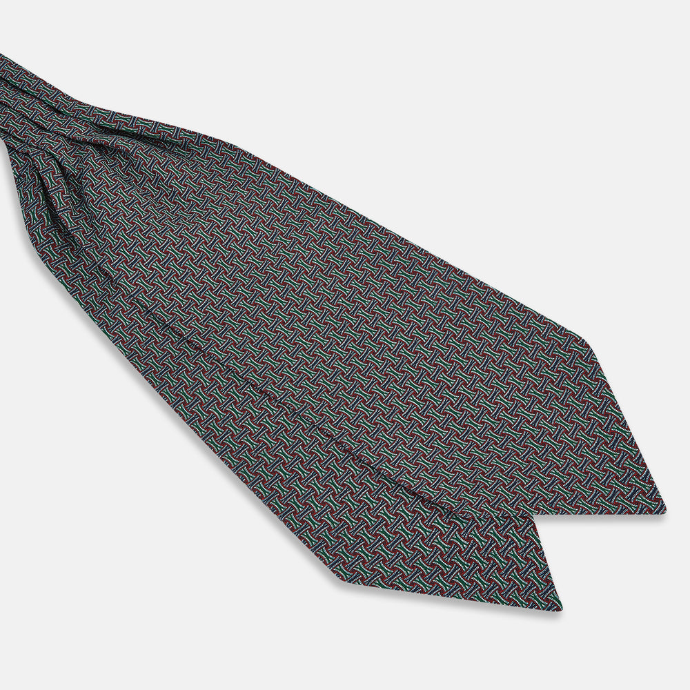 Forest Green and Red Weave Patterned Silk Cravat