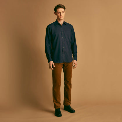 Navy Weekend Fit Cotton & Wool Shirt with Derby Collar and 1 Button Cuffs Image 8
