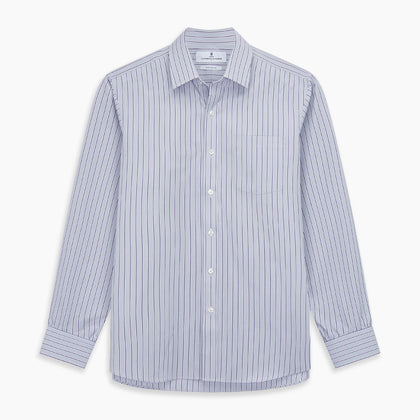 Navy & Blue Stripe Weekend Fit Shirt with Derby Collar and Single Button Cuffs Image 5