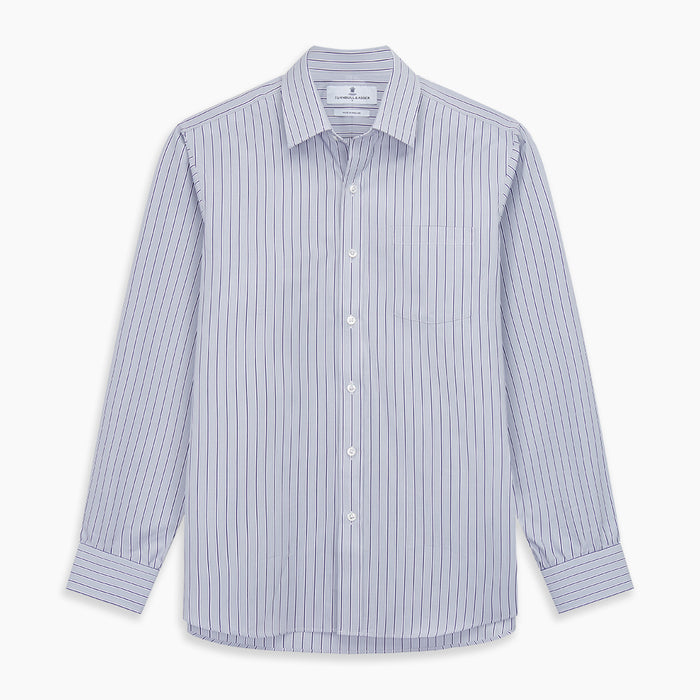 Navy & Blue Stripe Weekend Fit Shirt with Derby Collar and Single Button Cuffs Image 5
