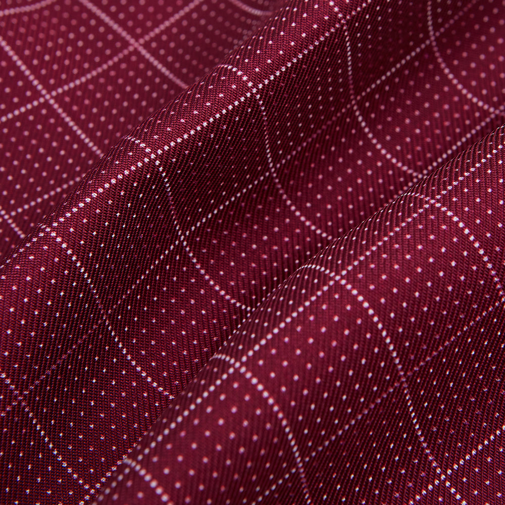 Burgundy Dotted Check Pattern Printed Silk Cravat