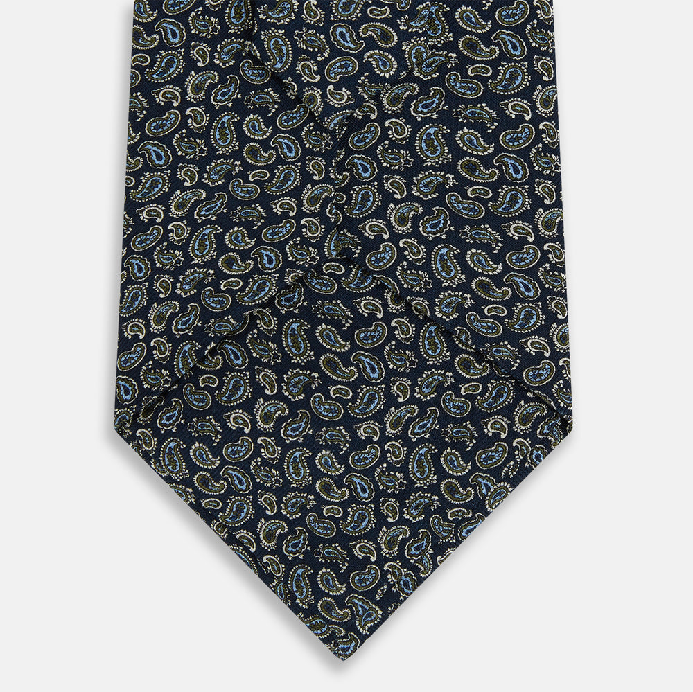 Navy Paisley Foulard Silk Tie