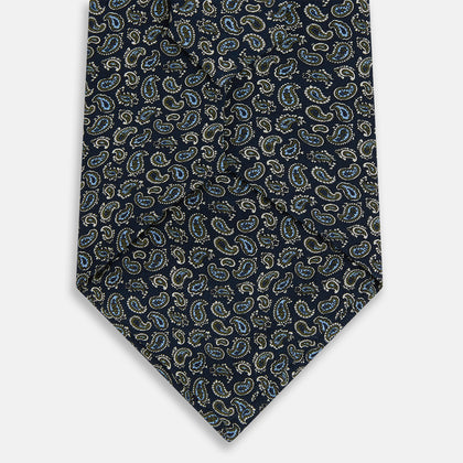Navy Paisley Foulard Silk Tie Image 2