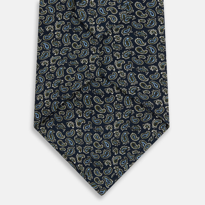 Navy Paisley Foulard Silk Tie Image 2