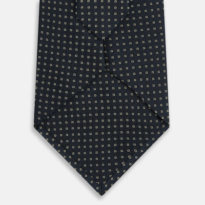 Navy and White Square Silk Tie Image 2