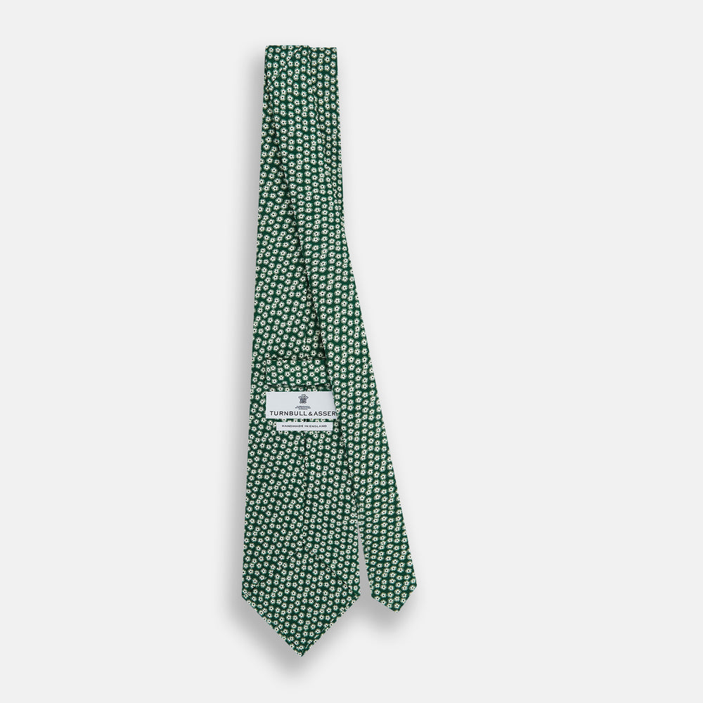 Forest Green Flower-Patterned Printed Silk Tie